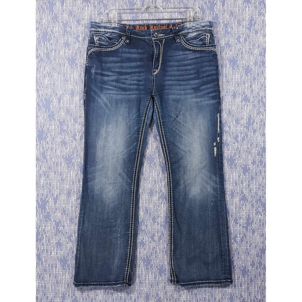 Rock Revival Charlotte Easy Boot Jeans Womens‎ 34 x 28 Blue Denim Cotton Blend